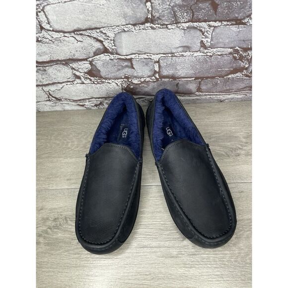 UGG Ascot Slipper Blue Matte Leather Navy Wool Loafers Men’s 10M US/43EU 1103889 - Picture 14 of 16